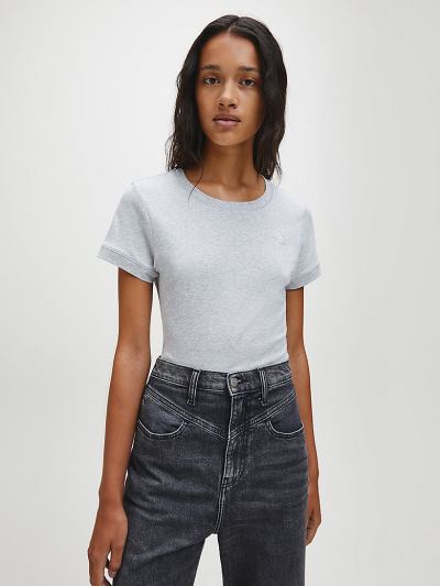 Calvin Klein Ruhák HU747474 | Calvin Klein Slim Organic Cotton Női Póló Világos Szürke